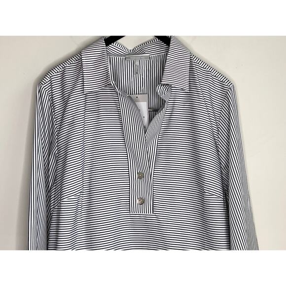Hinson Wu Aileen Striped 3/4 Sleeve Button Back Popover Shirt Black/White 14 NWT - Picture 3 of 12